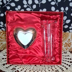 Silver Heart Frame and Crystal Heart Vase Set